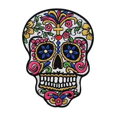 Image of White Skull with Decorations Iron on Patch Patches, Patch, Embroidery Ironable Badges Finally Home