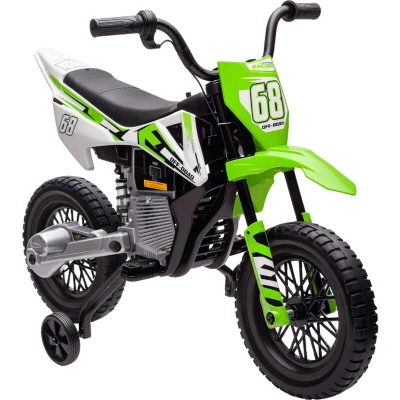 Image of AIYAPLAY 12V Kids Electric Motorbike, Ride on Motorcycle, Battery Powered Toy with Twist Grip Throttle, Training Wheels, Suspension System, Music, Green