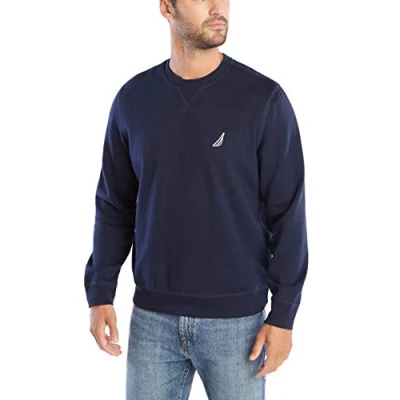 Image of Nautica Men&#039;s Basic Crew Neck Fleece Sweatshirt, Navy, Medium