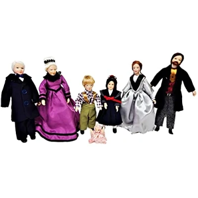 Image of Melody Jane Dolls House Victorian Family of 7 People Miniature Porcelain Figures