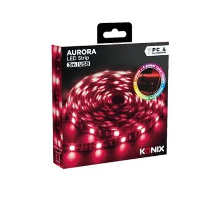 Image of Konix Drakkar Aurora 3M LED Strip Light for PC Gaming Desk Self Adhesive Coating 16 Colors USB Connection