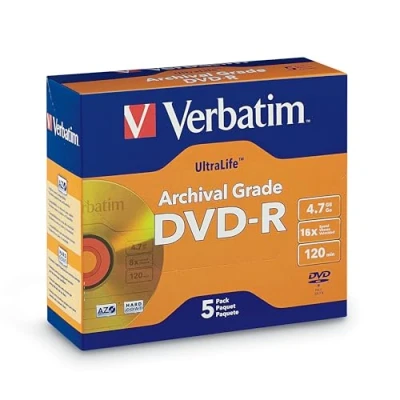 Image of Verbatim DVD R 4.7GB 16X UltraLife Gold Archival Grade Branded Surface and Hard Coat 5pk Jewel Case