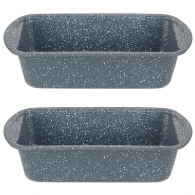Image of Russell Hobbs COMBO 5443 Non Stick Loaf Pan Set of 2, 28cm Carbon Steel Bread Tin with Handles, Easy Clean for Cakes, &amp; Malt Loaf, Nightfall Stone Collection, Blue Marble, 5 Year Guarantee