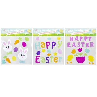 Image of Easter Fun Gel Window Clings 20cm x 20cm, 1 Pack (3 Assorted Designs) Easy Attach &amp; Detach, Perfect for Decorations