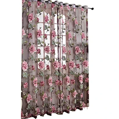 Image of VALINK 2Pcs/set Window Curtain, Room Divider Drape Transparent Door Windows Panel,Peony Flower Voile Curtains Balcony Decoration Curtains, Bedroom Living Decor Valance