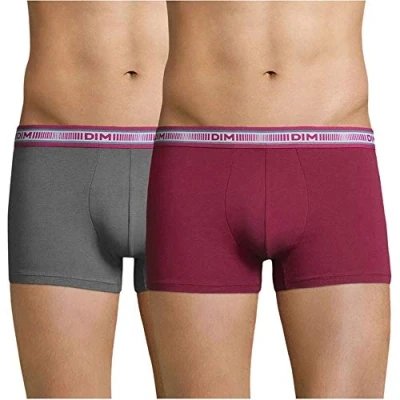 Image of DIM Men&#039;s 3D Flex Classique Boxer X2 Boy Short, Multicolor (Dark Grey/Garnet Red), S (Pack of 2)
