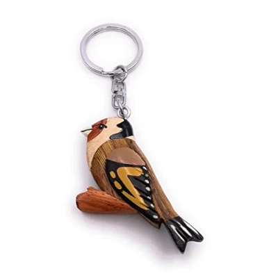 Image of H Customs Goldfinch Bird Cute Sweet Wood Noble Handmade Keychain Pendant