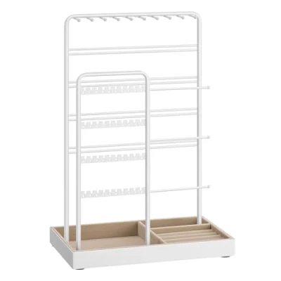 Image of SONGMICS Jewellery Stand, Organiser, Display Metal Frame, Velvet Tray, Earring Bracelet Necklace Holder, for Studs, Rings, Gift Idea, Matte White JJS028W01