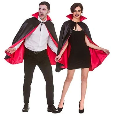 Image of Wicked Costumes Adult Super Deluxe Black/Red Satin Vampire Cape With Collar Fancy Dress Accessory 80cm