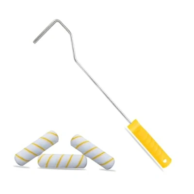 Image of G4GADGET One Long Handled Paint Roller with 3Pcs Set High Reach Ceiling Decorating DIY Roll Pole G4 Brushes, Silver