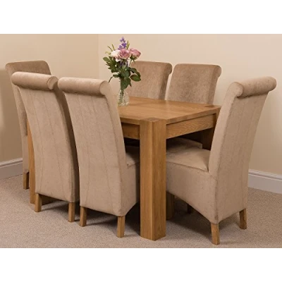 Image of Oak FURNITURE KING Kuba 125 x 80cm Small Dining Table and 6 Chairs Set (Montana Beige)