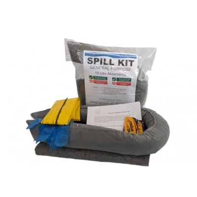 Image of 10 Litre General Purpose Compact Spill Kit Portable Response with Absorbent Pads, Sock, Gloves, and Disposal Bag Ideal for Oil, Coolants, Water, Weak Chemicals