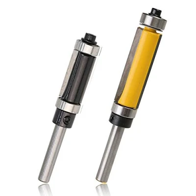 Image of Mesee 2 Pieces Top &amp; Bottom Bearing Flush Trim Router Bit Set, 1/4 Inch Shank Pattern Template Trimming Bits with Guide Woodworking Milling Cutter Tool Cutting Height 1&quot; 1 1/2&quot;