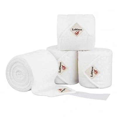 Image of LeMieux Classic Polo Full Exercise Bandages in White with Zipped Case Soft Fleece Protection Wraps 3.8 m Long Pack of 4