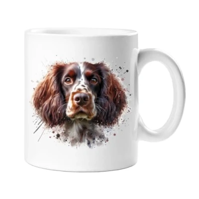 Image of Stag Gallery Liver Springer Spaniel Dog Watercolour Splash Effect Gift 10oz Ceramic Mug Artistic Colourful Coffee Tee