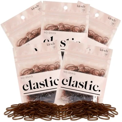 Image of Kitsch No Snag Small Elastic Hair Ties, Rubber Bands for Hair, Baby Ties &amp; Bands, Elastics Women&#039;s 5pack, 500pcs (Brown)