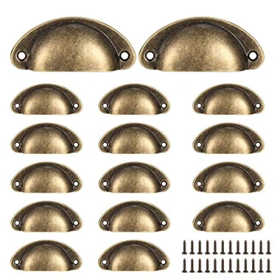 Image of Yibaijia 16 Pcs Shell Cup Handles, Vintage Drawer Pull Semi Circle Retro Kitchen Cupboard Door Handles and Knobs, Furniture Cabinet Dresser Knobs with Screws Bronze