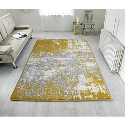Image of Grey Ochre Distressed Traditional Rug Affordable Transitional Abstract Faded Living Room Area Bedroom Hallway