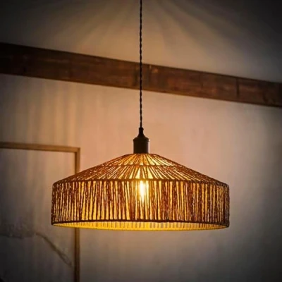 Image of Modern Natural Tapered Woven Rope Ceiling Pendant Drum Light Shade Complete with a 10w LED GLS Bulb [3000K Warm White]