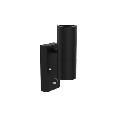 Image of Kosnic SWIMLEY Outdoor LED PIR Motion Sensor Stainless Steel IP44 Up/Down Wall Light for GU10 Bulbs (Lamps NOT Included), Black Finish, Rectangular Base