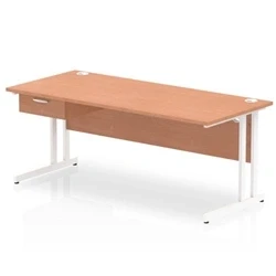 Image of Impulse 1800x800 Desk Beech/White Cantilever Leg 1x1 Drawer Fixed Ped