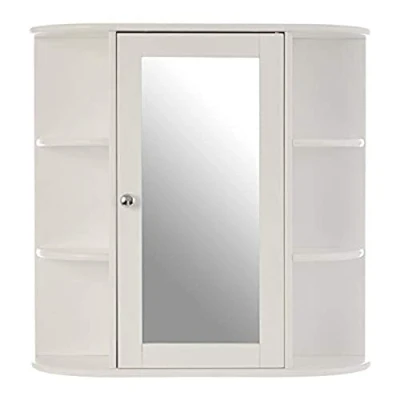 Image of Premier Housewares Bathroom Mirror Cabinet, Mirrored Door, White 6 Shelves