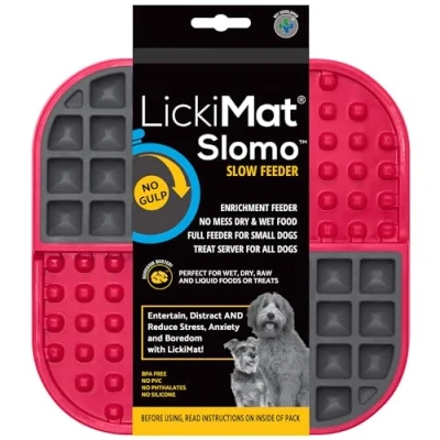 Image of LickiMat Slomo, Dog Slow Feeders Lick Mat, Boredom Anxiety Reducer; Perfect for Food, Treats, Yogurt, or Peanut Butter. Fun Alternative to a Feed Bowl, Pink