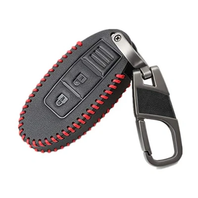 Image of Happyit Leather Car Key Cover Case keychain for Nissan Tidda Livida X Trail Qashqai March Juke Pathfinder Note GTR Kicks Murano Teana 3 Buttons (A)