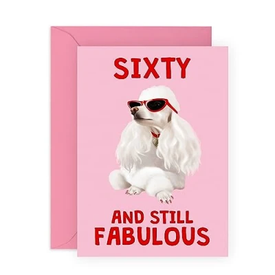 Image of Central 23 60th Birthday Card For Women Sixty And Still Fabulous Dog Wife Mum Sister Happy Sixtieth Greeting Female Friends Comes With Fun Stickers