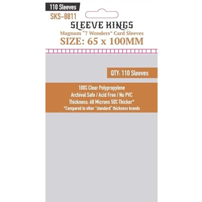 Image of Sleeve Kings Magnum 7 Wonders Card Sleeves (65x100mm) 110 Pack, 60 Microns