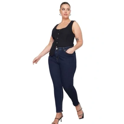 Image of Trendyol Women Plus Size High Waist Skinny fit Jeans Dark Blue