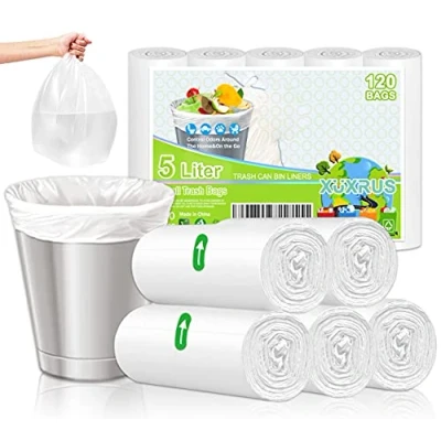 Image of Bin Liners 5 Liter,Small Bathroom Trash Bag 1.2 Gallon Garbage Bag, Bins for Kitchen,Office,Pet Fit 4,5,6,7,8 Liter Can,120 Counts,White