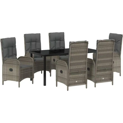 Image of vidaXL 7 Piece Garden Dining Set in Grey Poly Rattan