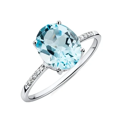Image of Miore Ring Women Blue Topaz with Brilliant Cut Diamonds White Gold 9 Kt / 375