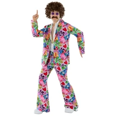 Image of Fun Shack Psychedelic Suit Hippie Costume Men, 60s Fancy Dress for 70s Mens, Hippy Men X Large