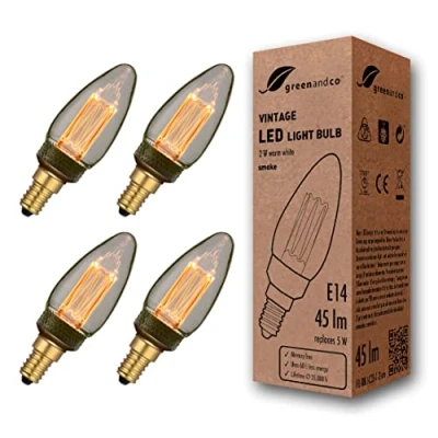 Image of greenandco 4X Vintage Design LED Bulb for Mood Lighting E14 C35 Smoke 2W 45lm 1800K Extra Warm White 320 230V Flicker Free Non dimmable Edison