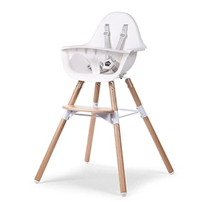 Image of CHILDHOME, Baby/Child High Chair, Evolutive, from 6 Months up to Years, Height Adjustable, 5 Point Harness, Many Accessories, Compatible with Evolu Baby Newborn Seat, Beechwood, 2, White