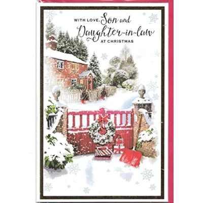Image of Simon Elvin Christmas Card For Son and Daughter in law 23 x 15 Cm (9 6 inches) With Love At