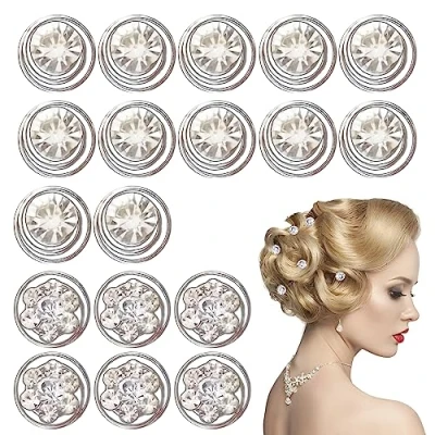 Image of 18 Rhinestone Hair Clips, 12 Single Diamond Accessories, 6 Petal Spiral Crystal Clips