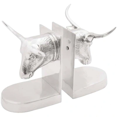 Image of vidaXL Bookends 2 pcs Silver 21,5x15,5x20 cm Aluminium Bull