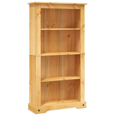 Image of vidaXL 4 Tier Mexican Pine &#039;Corona&#039; Range Wood Bookcase Freestanding Solid Pinewood Bookshelf Ideal for Study, Living Room, Bedroom, Office Brown