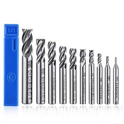 Image of ASNOMY 10pcs 4 Flute End Mill Set, Metric CNC Milling Cutter Drill Bits Router Tool Set for Wood Aluminum Steel Titanium, Straight Shank 0.08&quot; 0.47&quot;