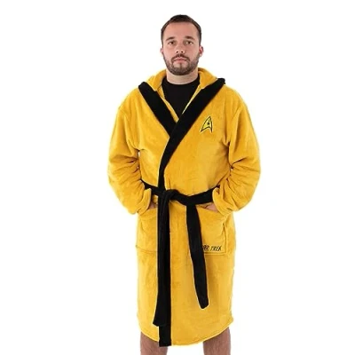Image of Star Trek Captain Kirk Yellow Men&#039;s Dressing Gown Embrace Galactic Luxury in Style
