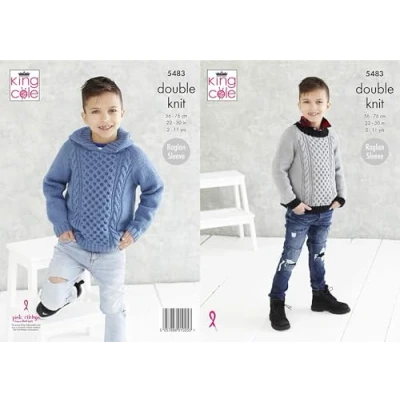 Image of King Cole Boys Double Knitting Pattern Raglan Sleeve Round Neck or Hooded Sweater (5483)