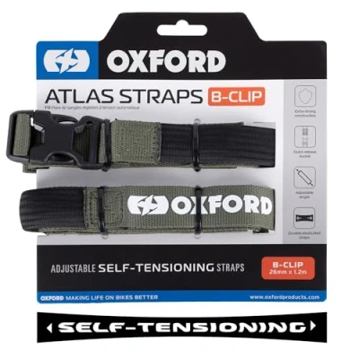 Image of Atlas B Clip (Pair), 26mm x 1.2m, Lichen. Motorcycle Adjustable Luggage Strap