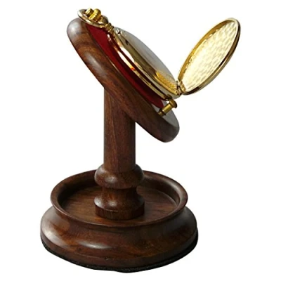 Image of Medical Pocket Watch and Gold Plated with Hand Made Wooden Display Stand Doctor Nurse Dentist Ambulance Gift Set