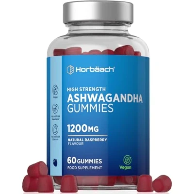 Image of Ashwagandha Gummies 1200mg 60 Vegan with 5% Withanolides Natural Raspberry Flavour by Horbaach