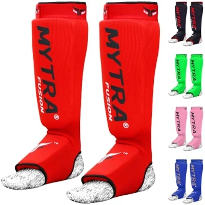 Image of Mytra Fusion Shin Instep Stretchable Polyester Fabric Padded Jumbo Eva Foam Featured with Hook &amp; Loop Closure Kick Boxing MMA Krav Maga Training Pair