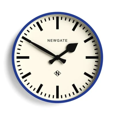 Image of NEWGATE® Number Three Railway Wall Clock Round Kitchen Clocks for Living Room Office Contemporary Case Marker Dial Station (Blue)
