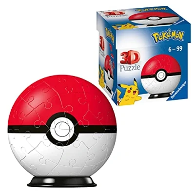 Image of Ravensburger Pokemon Pokeball 3D Jigsaw Puzzle Ball for Kids Age 6 Years Up 54 Pieces No Glue Required, White